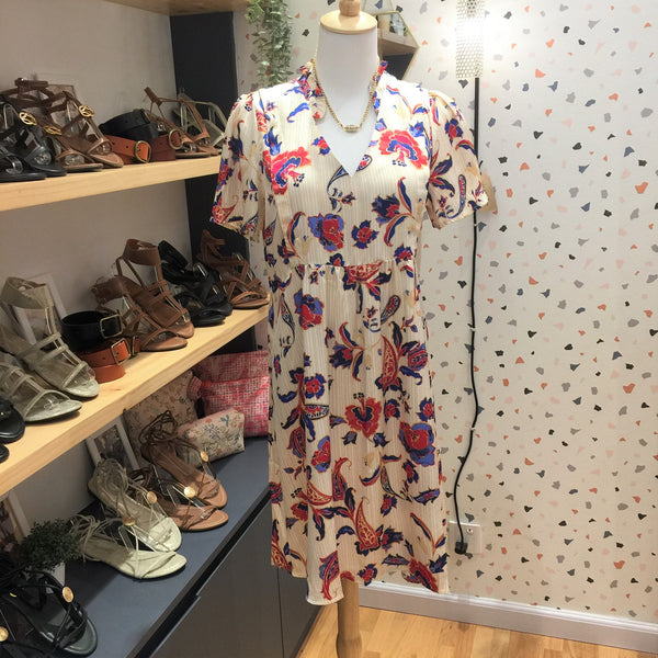 Estrella Dress Beige with ruffle neckline