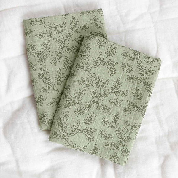 Leaves Sage Set of 2 Muslin Cloth