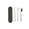 Include fork, knife, spoon and black container
