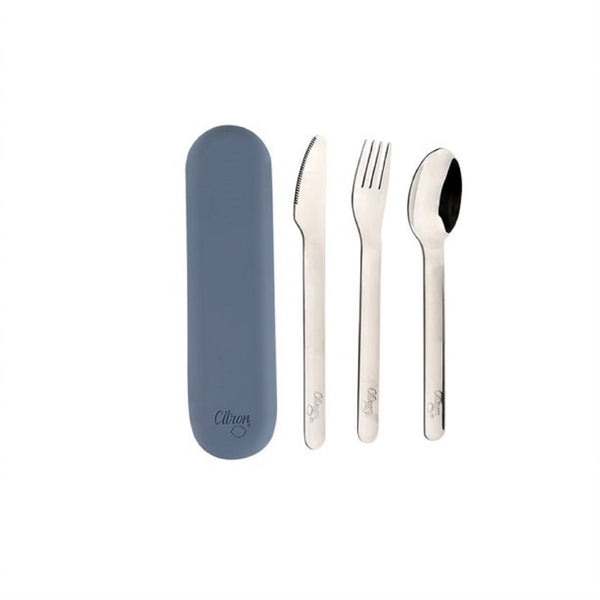 Set of fork, spoon, knife and silicone cover