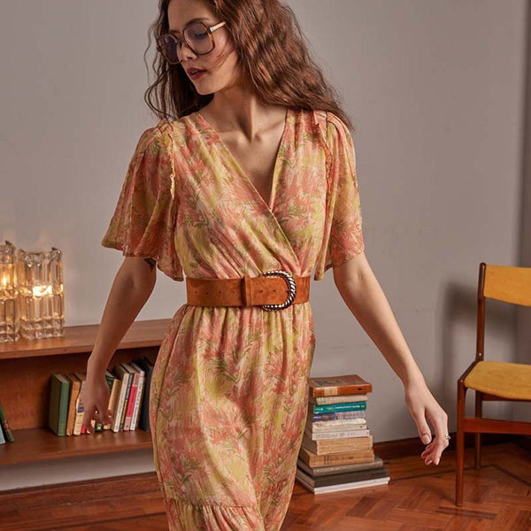 Emilie Dress Green with flutter sleeves
