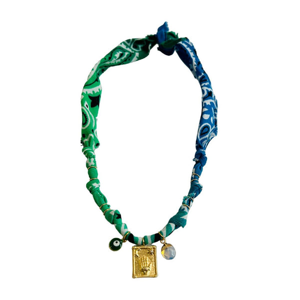 Bandana Necklace <br/> Tie Dye Green/Blue <br/> Golden Tarot