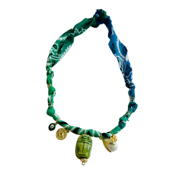 Bandana Necklace <br/> Tie Dye Green/Blue <br/> Big Beetle