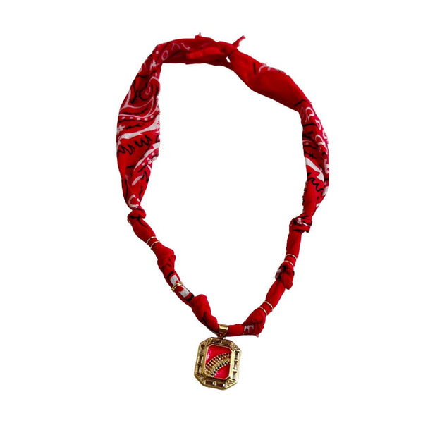 Bandana Necklace <br/> Red <br/> Square Medal Rainbow