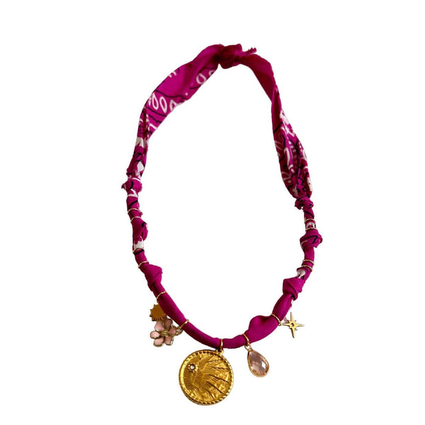 Bandana Necklace <br/> Dark Fuchsia <br/> Medal Sun
