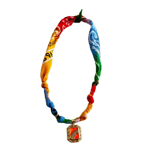 Bandana Necklace <br/> Muticolored <br/> Square Medal Rainbow