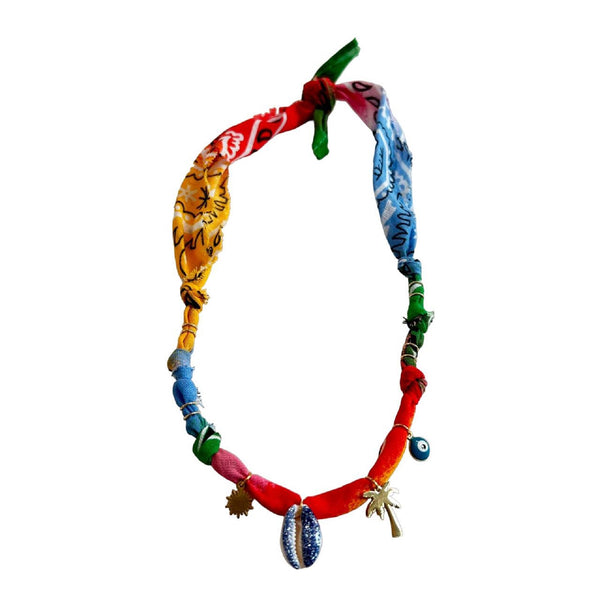 Bandana Necklace <br/> Multicolor <br/> Palm Tree and Blue Shell