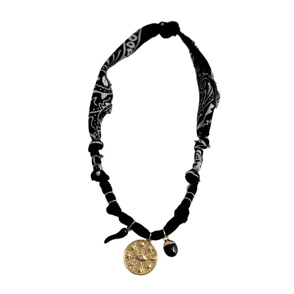 Bandana Necklace <br/> Black <br/> Golden Crescent