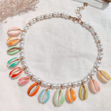 Gold Multi Colored Shell <br/> Bead Necklace