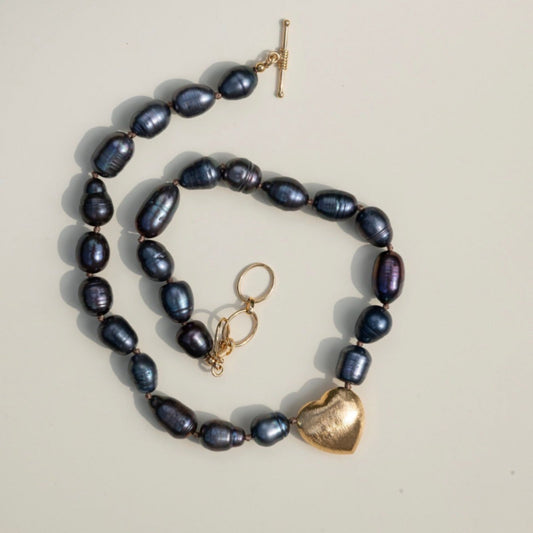 Orissa Heart Necklace <br/> Black Pearl