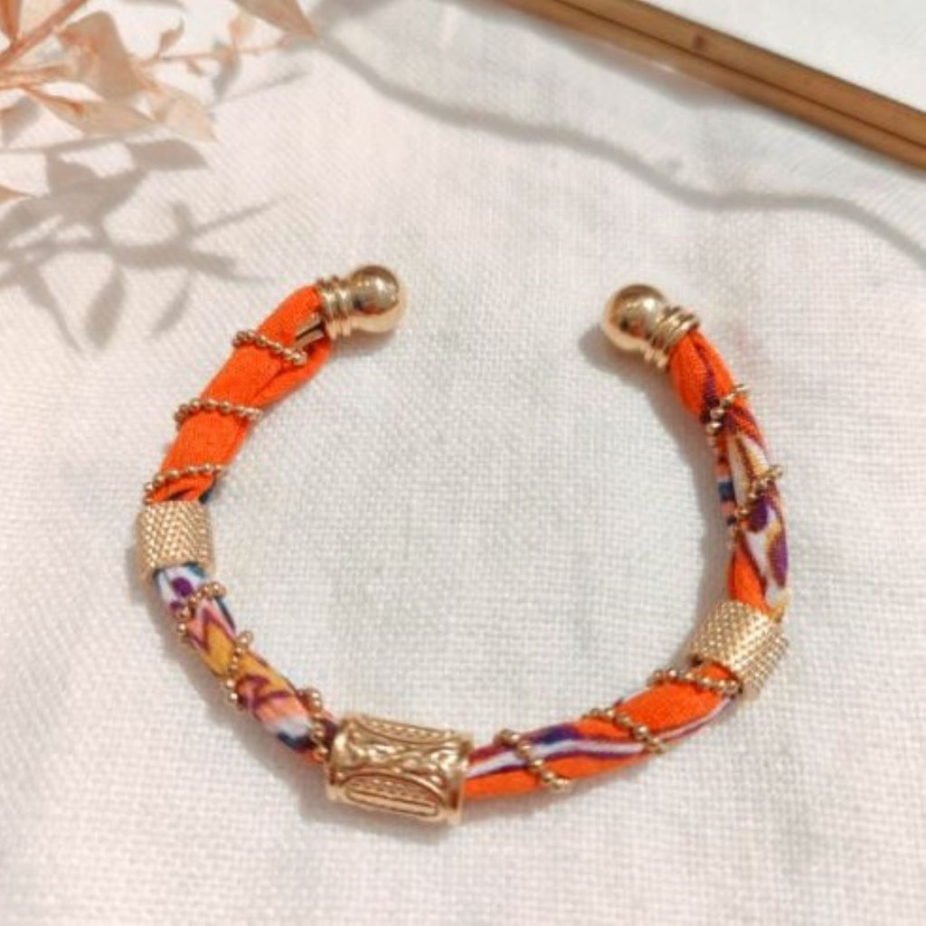 Bracelet Fabric <br/> Orange Gold Plated