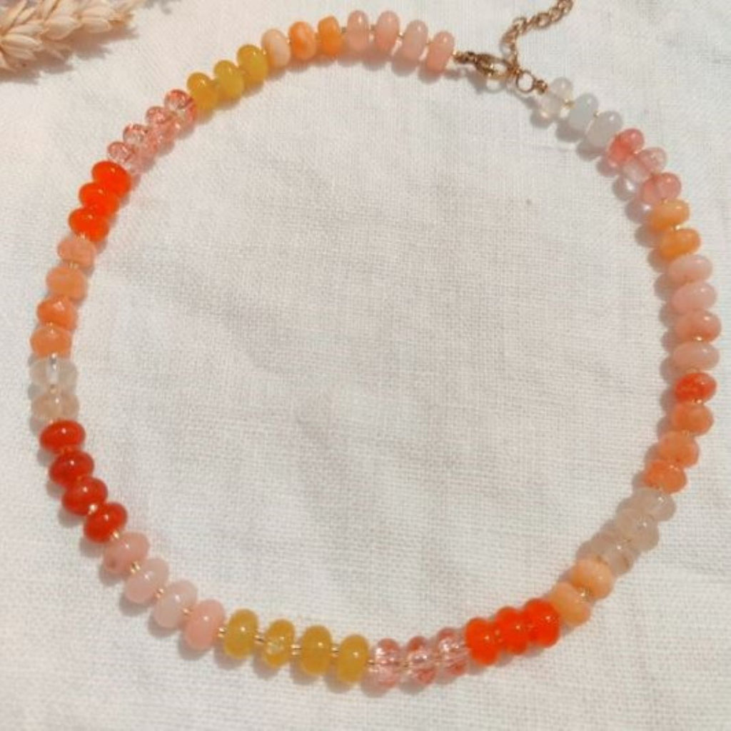 Necklace <br/> Red Orange <br/> Golden Stones