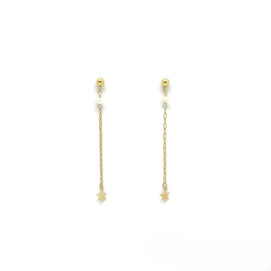 Star-Shaped Chain Earrings <br/> with Freshwater Pearls