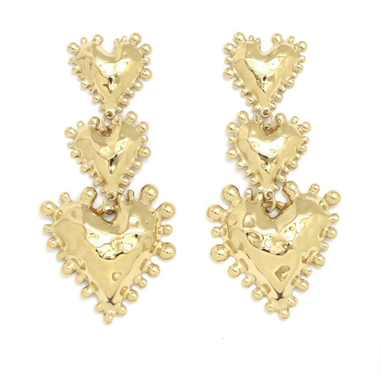 Triple Dotted Heart <br/> Gold Earrings