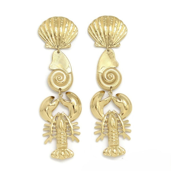 Scallop Shell Earrings <br/> Gold Lobster