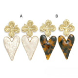 Heart-Shaped Flower Earrings <br/> w/ 4 Petals Resin - B