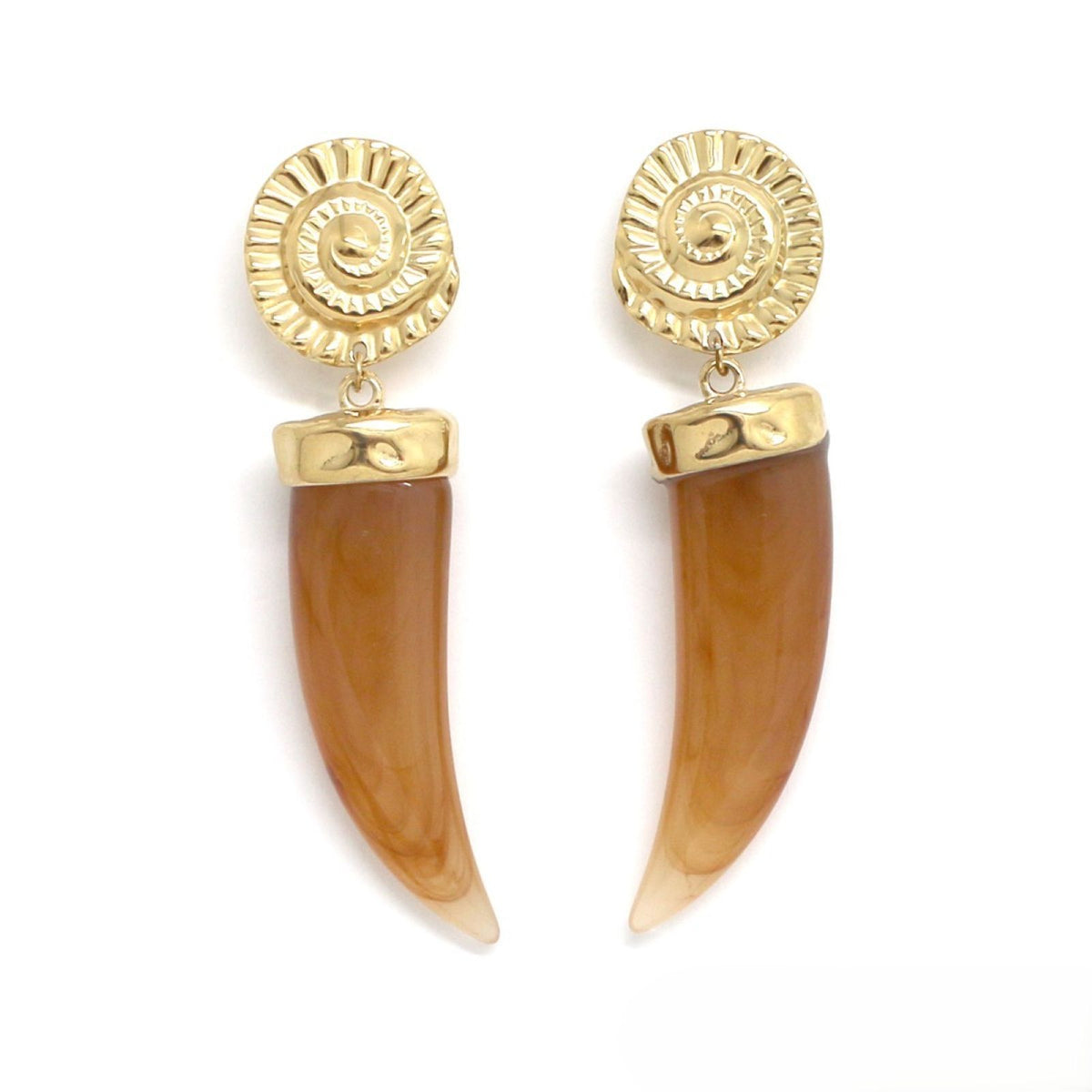 Sequin Earrings Horn Spiral <br/> Caramel