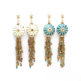 Earring Round Enamel Hook Cloisonné w/ Fringe-Blue