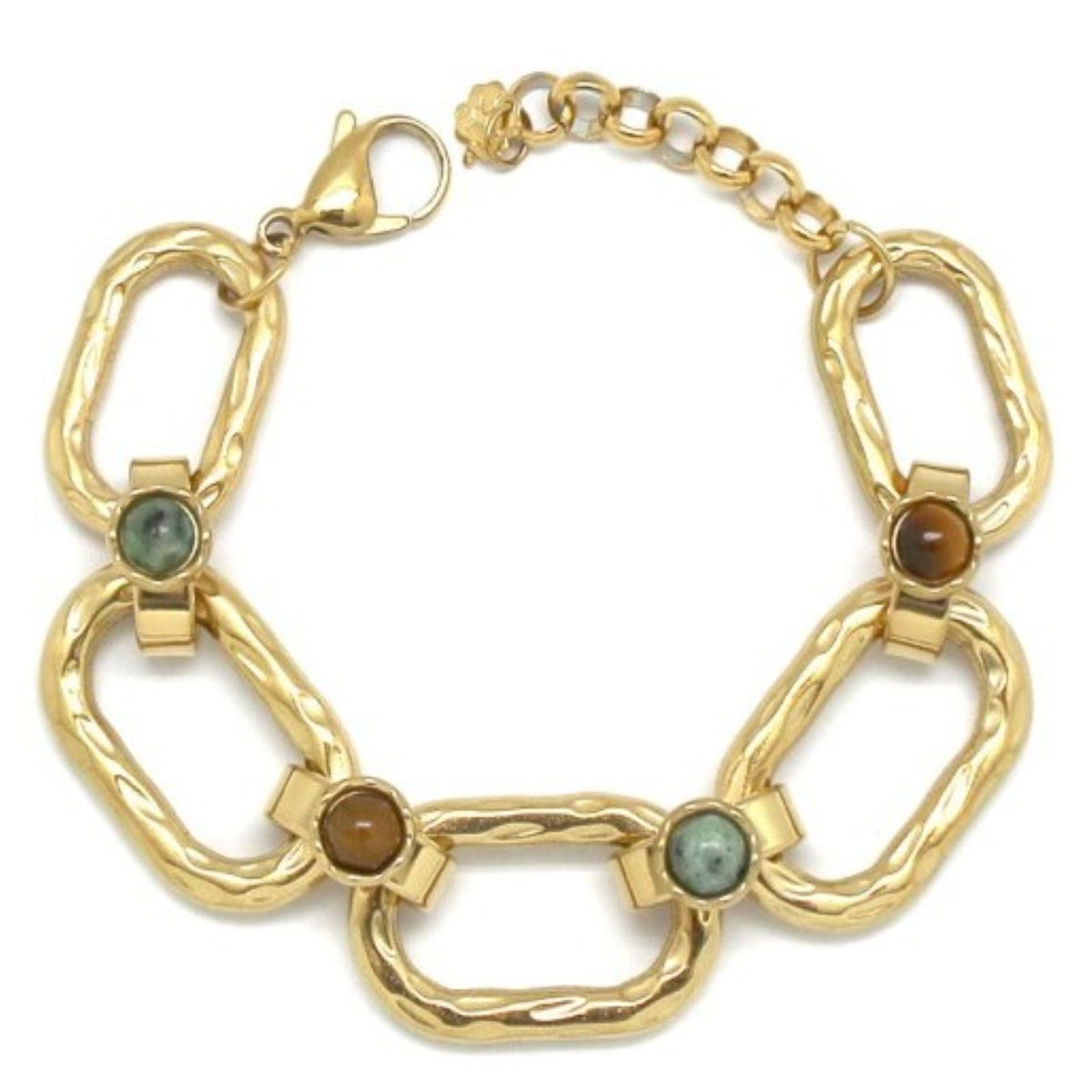 Gold Rectangular <br/> Link Chain Bracelet with Stones