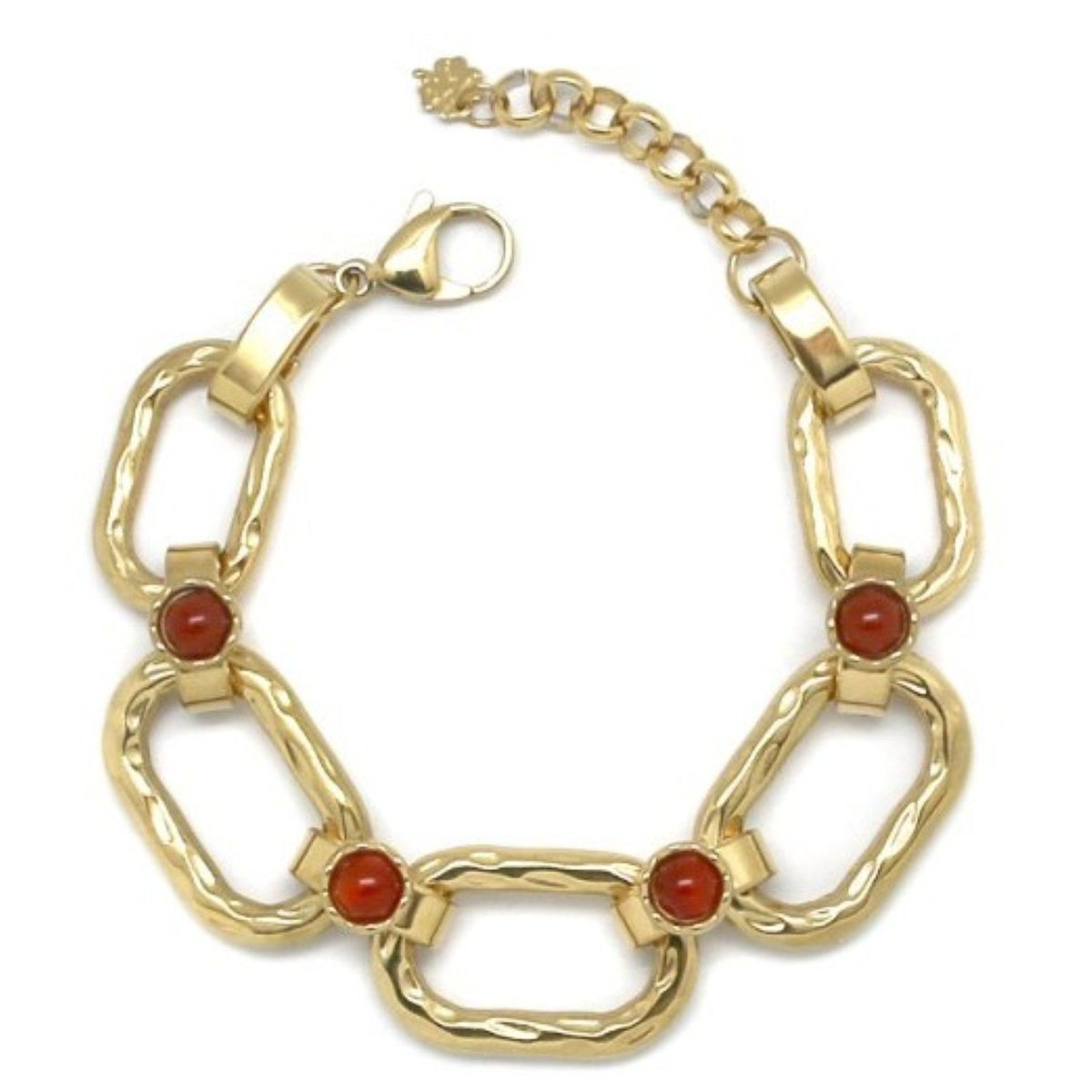 Gold Rectangular <br/> Link Chain Bracelet Carnelian
