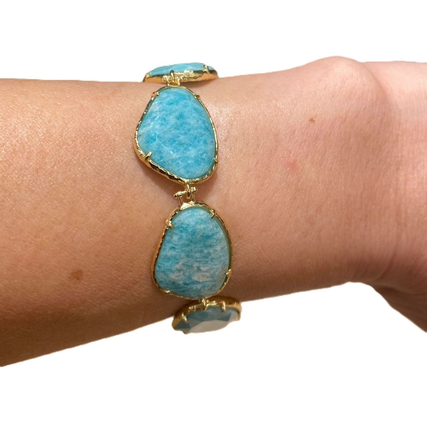 Chain Bracelet w/ 7 Ovaloid Stones <br/> Amazonite Verte