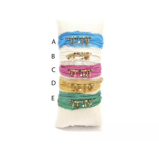 Nepalese Silk Tie-dye Bracelet <br/> Multistone Tassel A