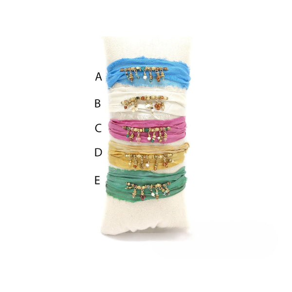 Nepalese <br/> Silk Tie-dye <br/> Bracelet <br/> Multistone Tassel C