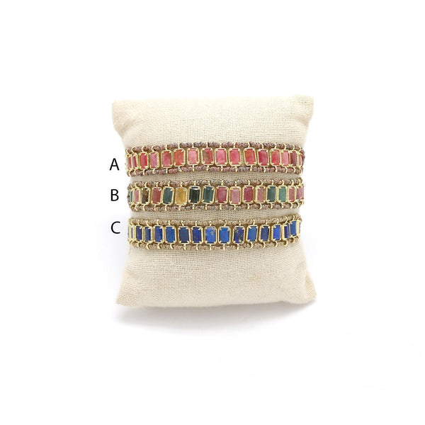 Braided <br/> Wire Bracelet <br/> with Rectangular Stones A