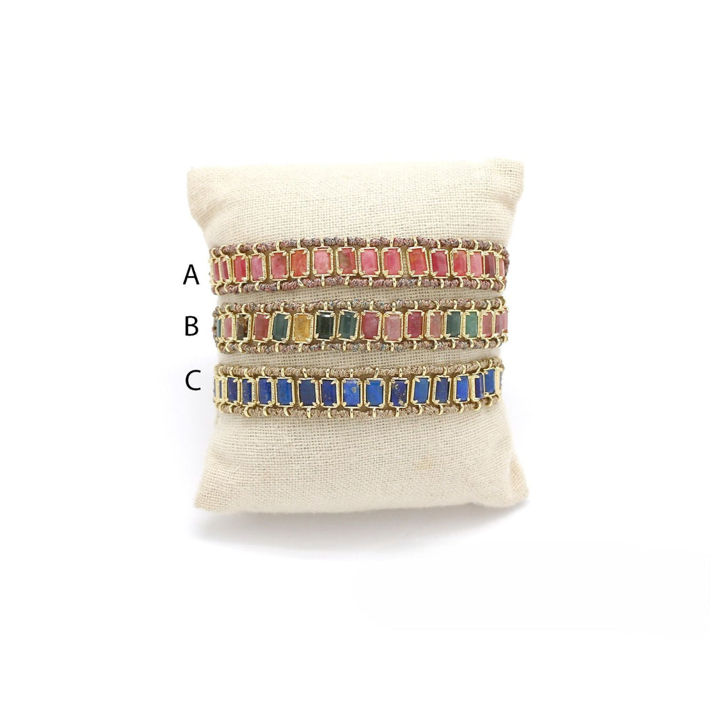 Braided <br/> Wire Bracelet <br/> with Rectangular Stones B