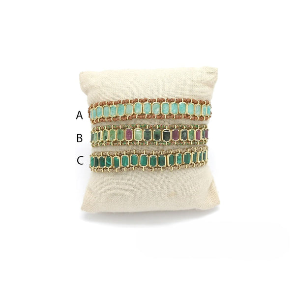 Braided <br/> Wire Bracelet <br/> with Rectangular Stones C