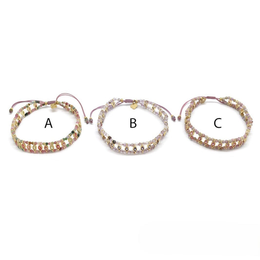 Double-Strand Beaded Bracelet <br/> w/ Oval Rhinestones B