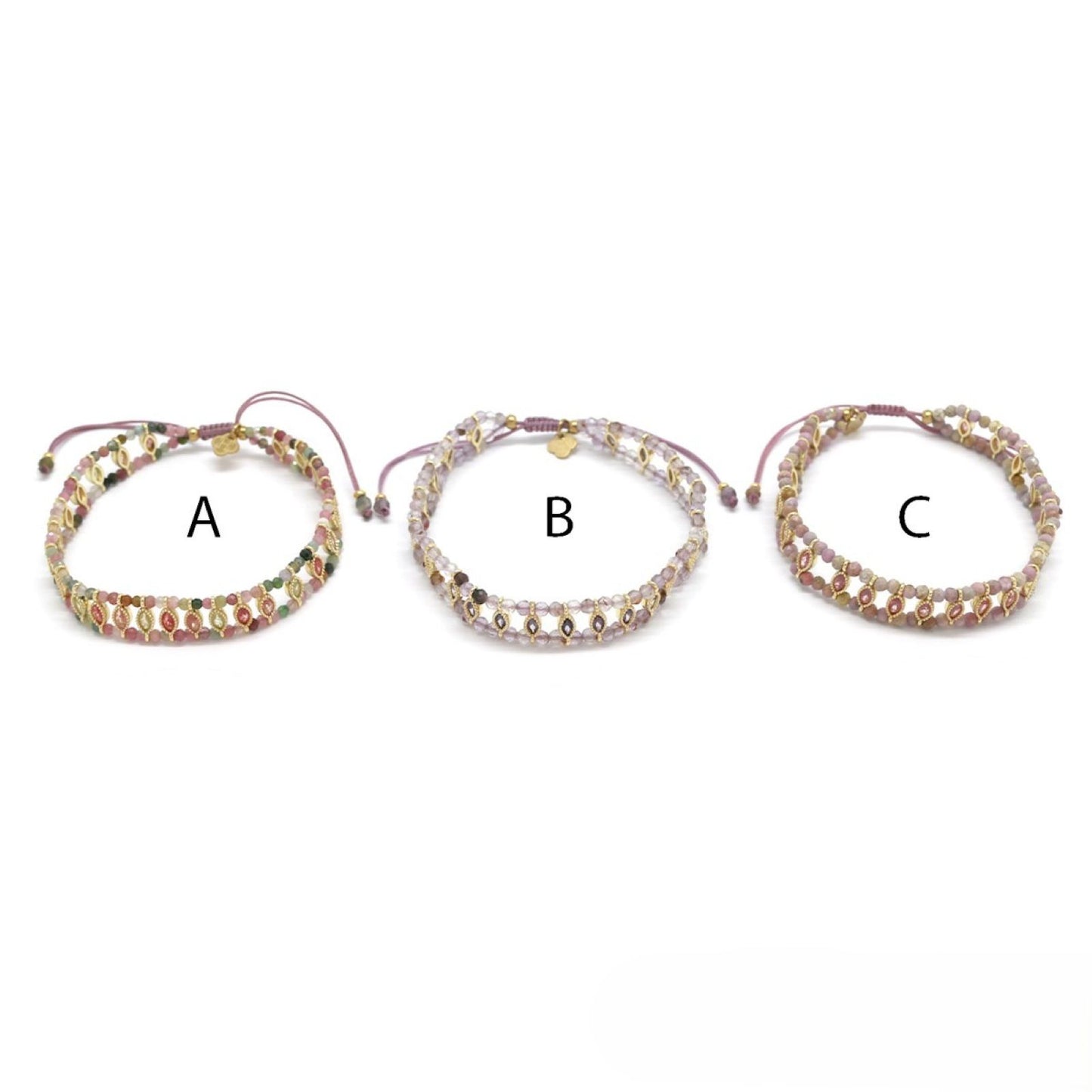 Double-Strand Beaded Bracelet <br/> w/ Oval Rhinestones C