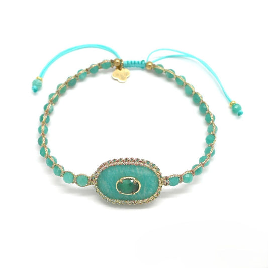Oval Braided <br/> Natural Stone Bracelet <br/> Amazonite