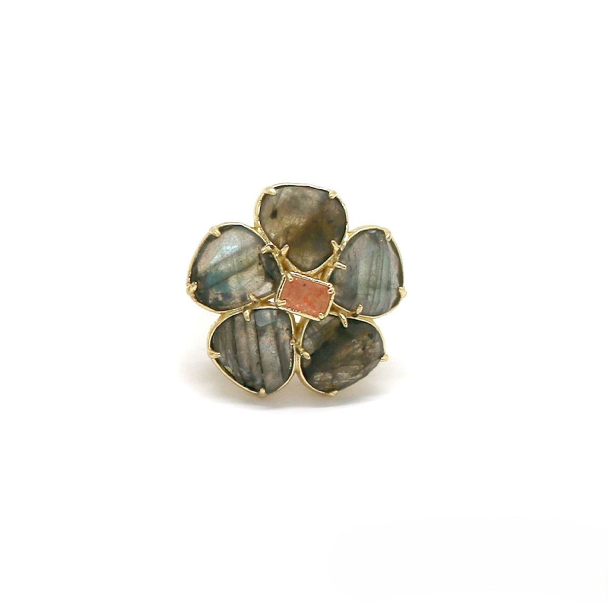 Natural Stone 5-Petal Ring <br/> Labradorite