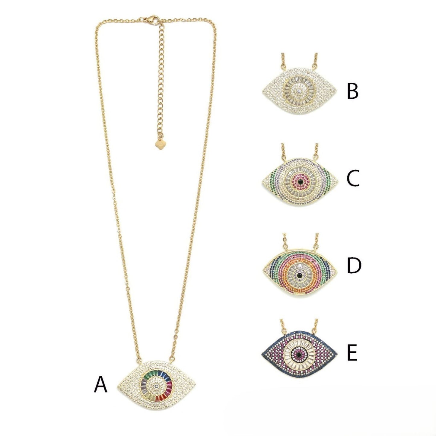 Multi-Colored Rhinestone Eye <br/> Chain Necklace B