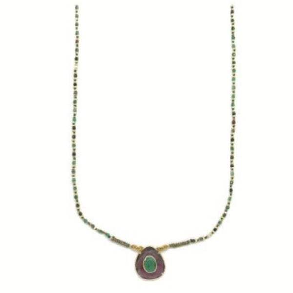 Water Drop Pearl <br/> Thread Necklace <br/>  with Natural Stones