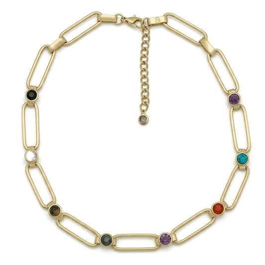 Gold Multi-Stone <br/> Chain Link Necklace