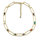 Gold Multi-Stone <br/> Chain Link Necklace