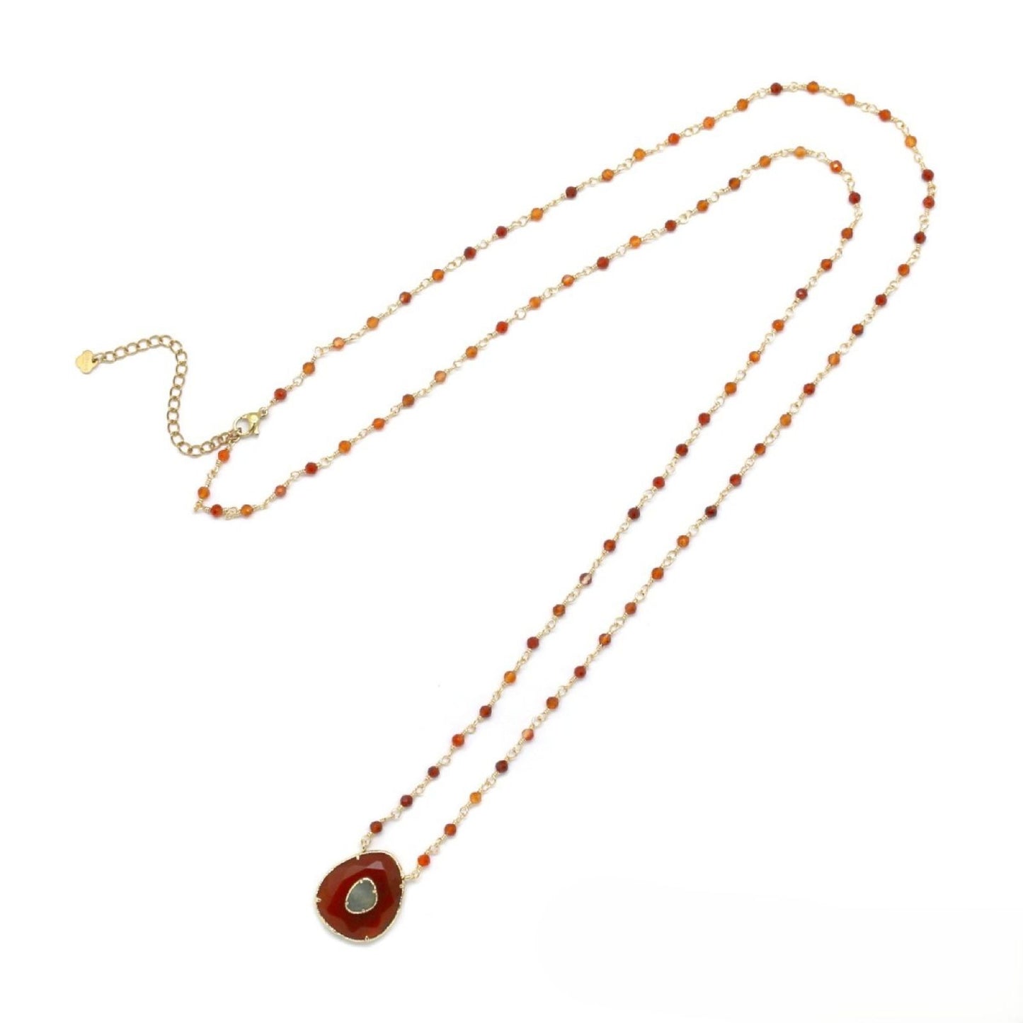 Carnelian/Amethyst Teardrop <br/> Beaded Chain Necklace
