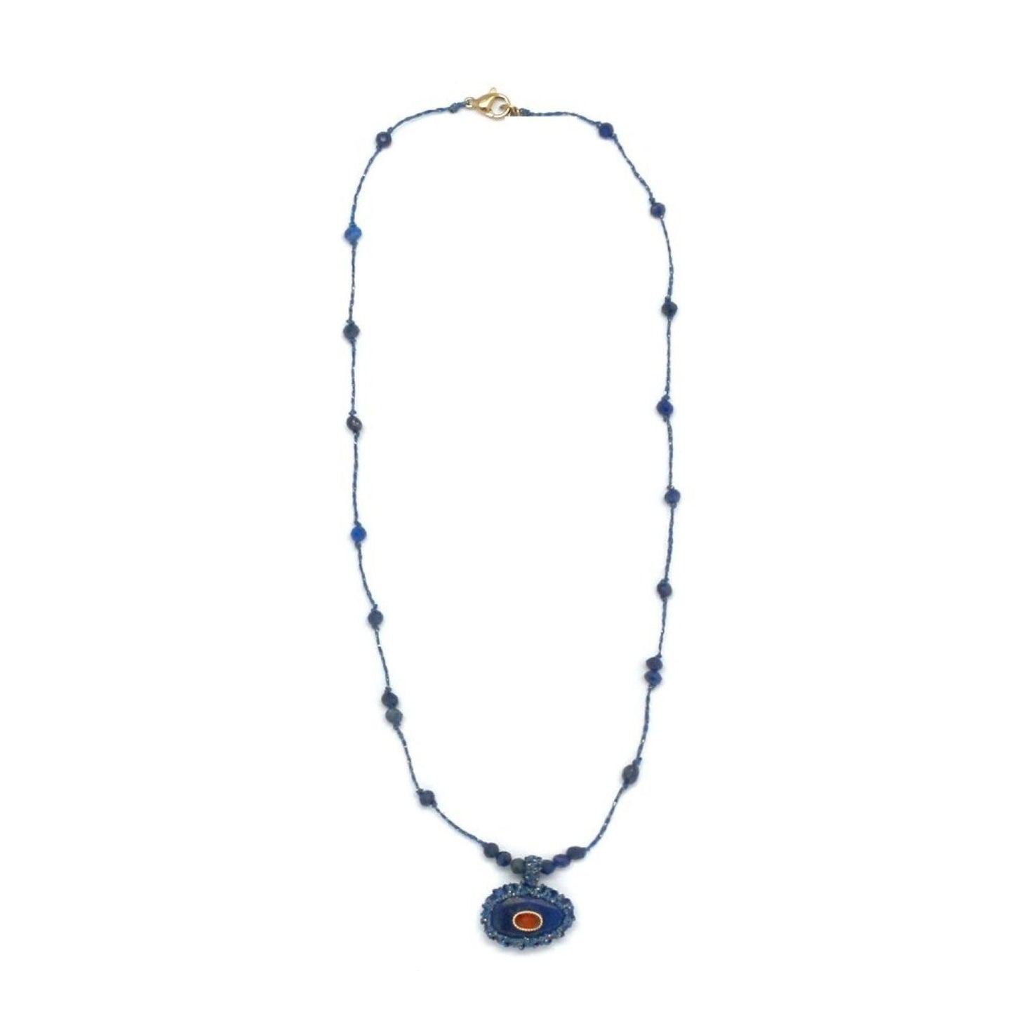 Lapis Lazuli Drop <br/> Beaded Necklace Carnelian Oval