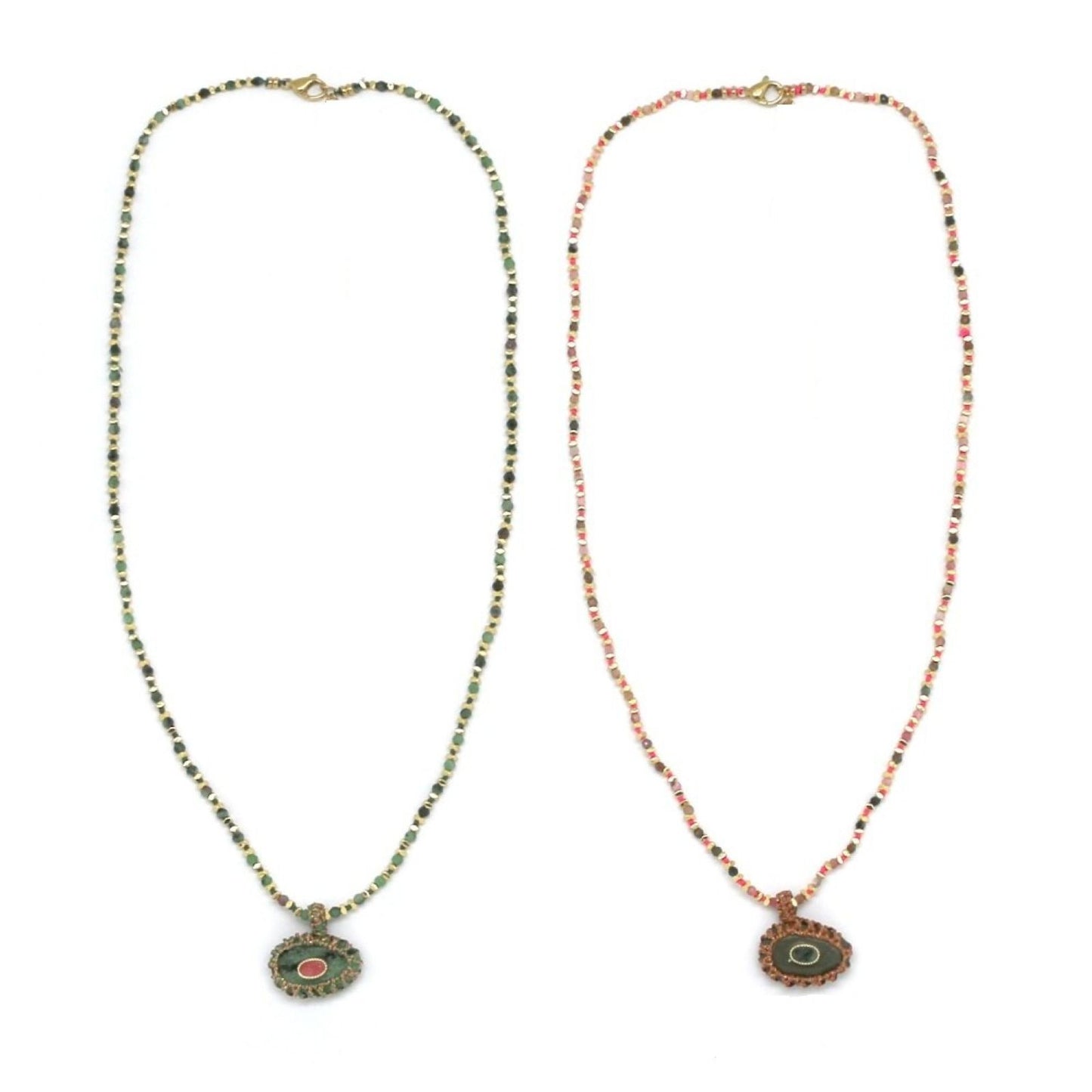 Braided & Oval Teardrop <br/> Beaded Wire Necklace Rock A