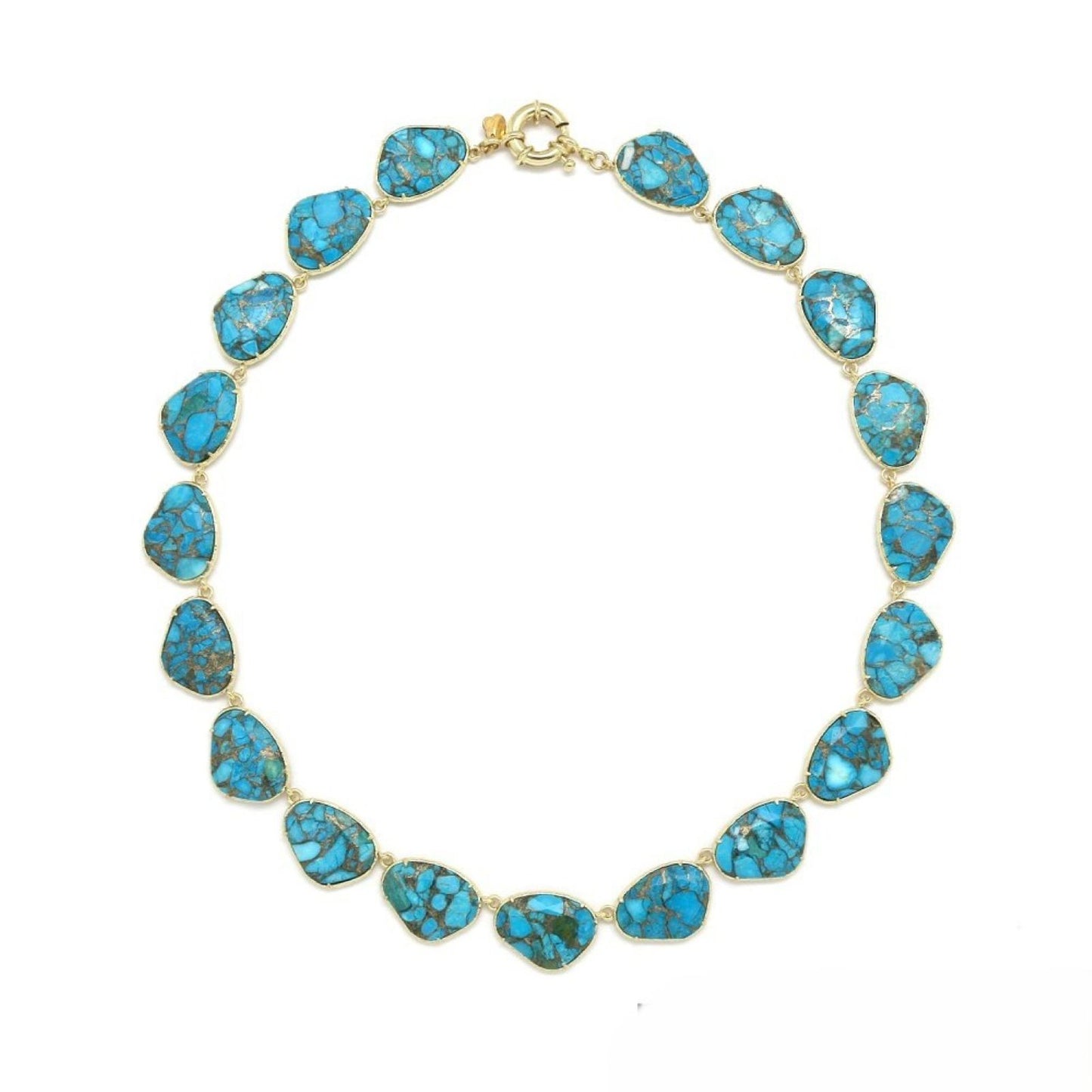 Buoy Clasp Necklace <br/> w/ Rounded Triangle Stones <br/> Turquoise Mohave