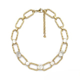 Oval Rectangular Chain Necklace <br/> w/ Stones Nacre