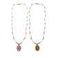 Beaded Wire Necklace <br/> with Oval Pendant - A