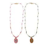 Beaded Wire Necklace <br/> with Oval Pendant - A