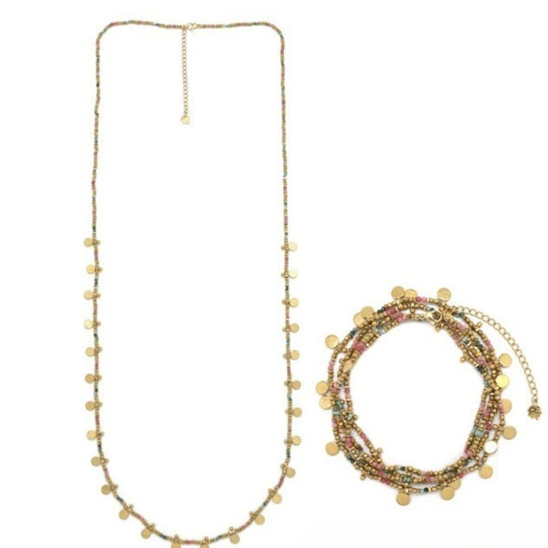 Gold-plated <br/> Hematite Rhodonite/African Turquoise <br/> Necklace