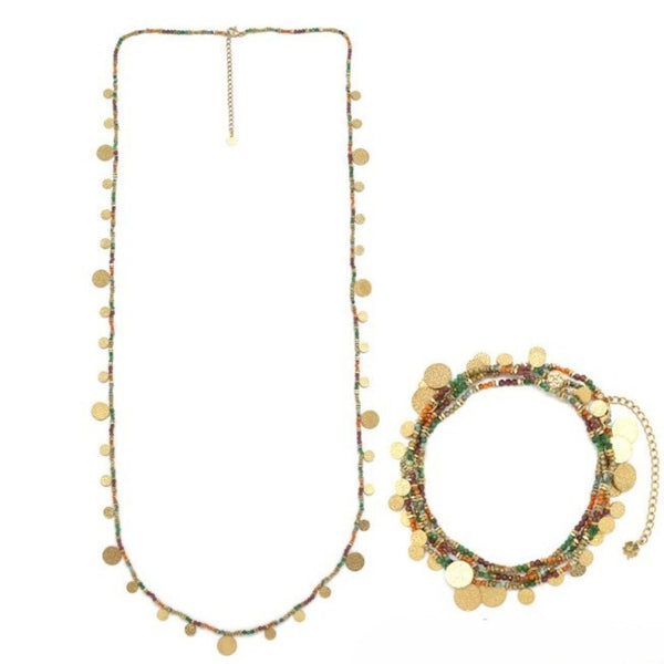 Multi-Stone <br/> Sequin Tassel <br/>Necklace