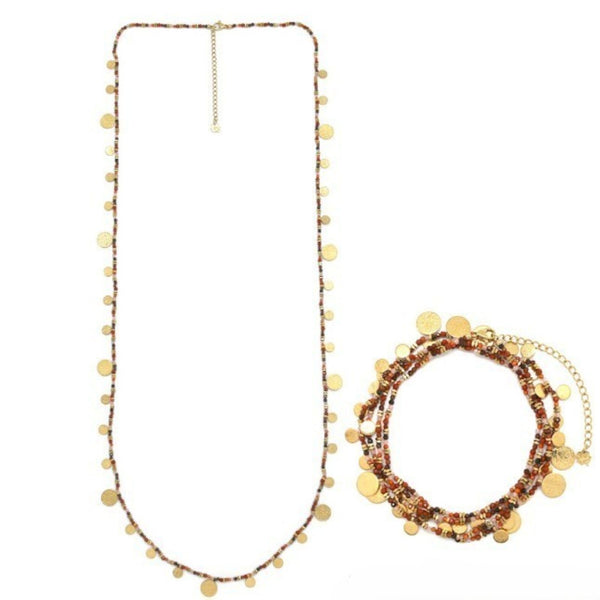 Red Multi-Stone <br/> Sequin Tassel <br/> Necklace