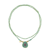 Gold-Plated <br/> Triangle Oval Fluorite <br/> Beaded Necklace