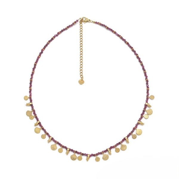 Ruby <br/> Beaded Necklace <br/> with Gold Tassels